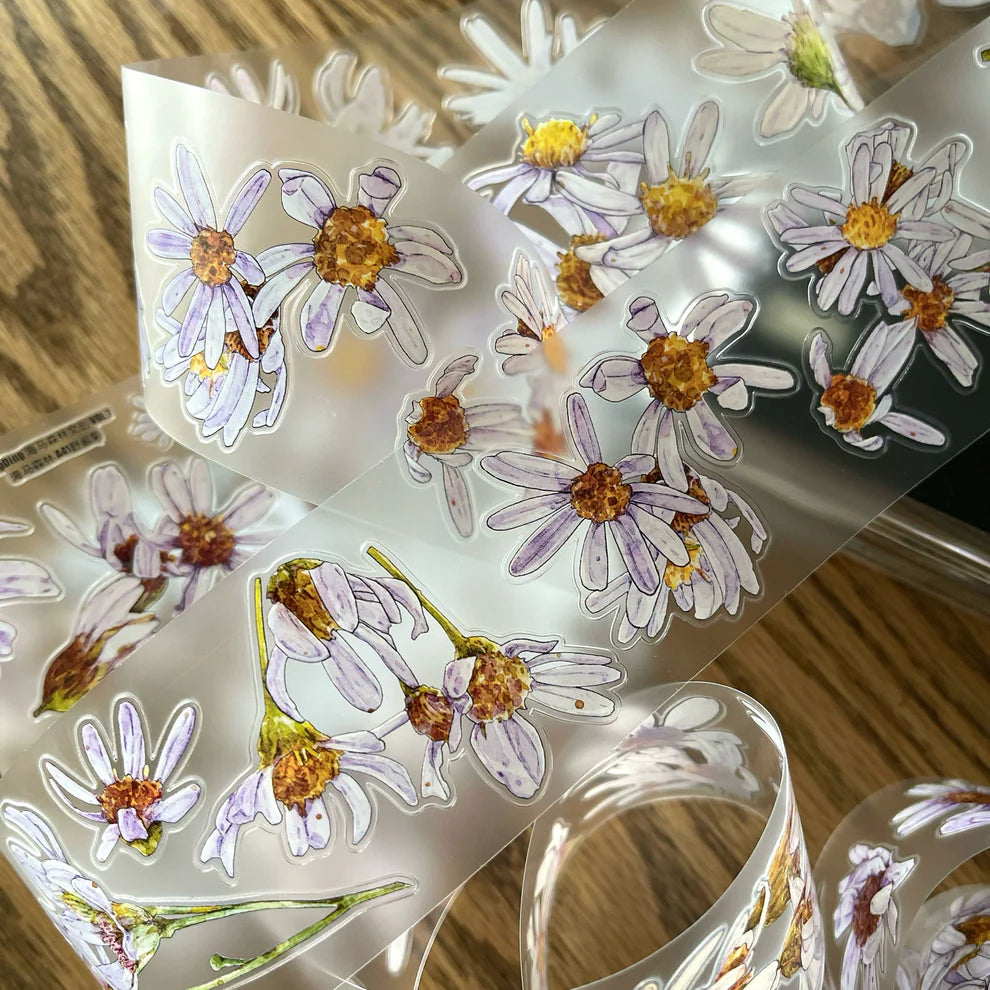 Wild Purple Flower A41 PET Tape clear sheet of daisy-like blooms with yellow centres