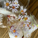Sheet of floral stickers with daisy-like flowers on a clear background.
