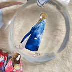 Illustration of two people in a bubble with a beige background