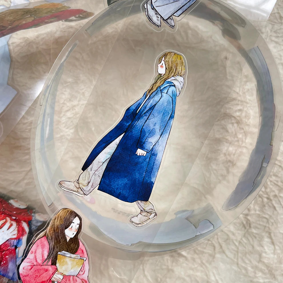 Winter Day PET Tape two figures illustrated inside a bubble on a beige background