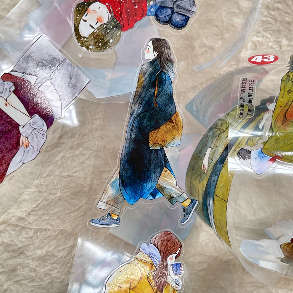 Winter Day PET Tape cut-out paper figures collaged together on a textured surface