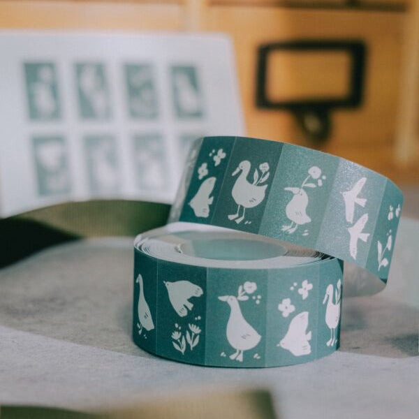 Woodland Story Label Sticker Tape roll of white woodland animal patterns on wood