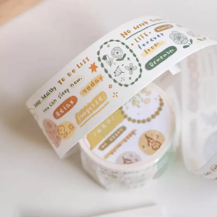 Two rolls of Words Washi Tape showing their text-based designs against a light background