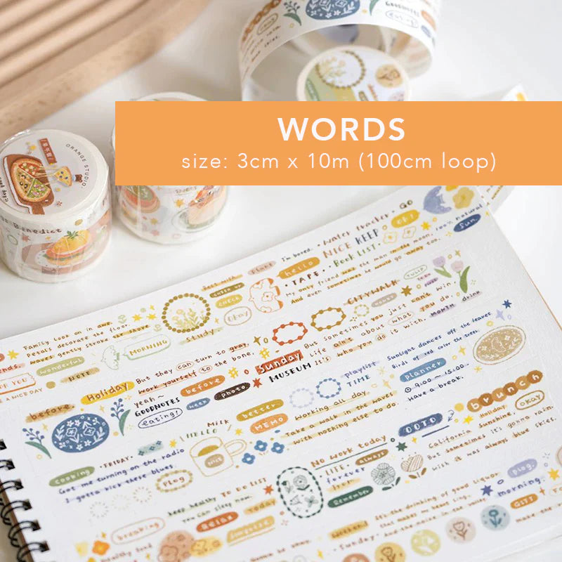 Words Washi Tape applied to a notebook page with a WORDS text overlay, styled detail view