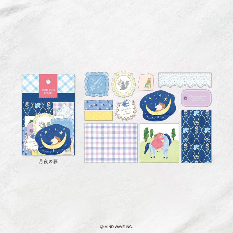 Yori-Dori Moonlit Dream Flake Stickers assortment showing lace and gingham designs