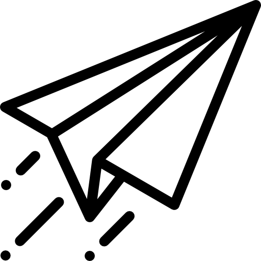 Black paper airplane icon on a white background