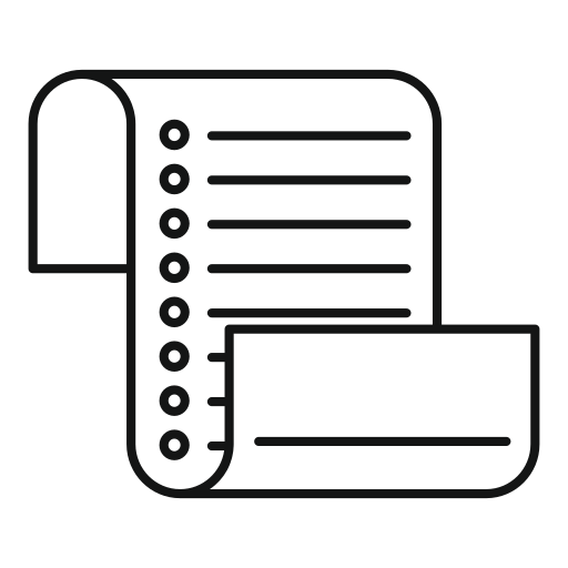 Icon of a document with a checklist on a white background