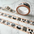 Coffee Doodles Washi Tape by OnceMoreWithLove, slim 10mm roll of playful coffee-themed doodles