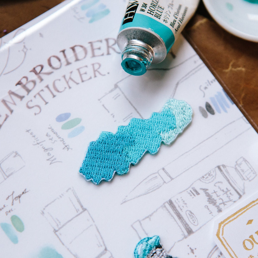 Blue Watercolor Embroidery Sticker