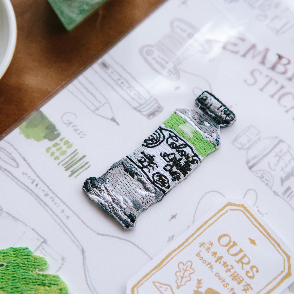 Green Watercolor Embroidery Sticker