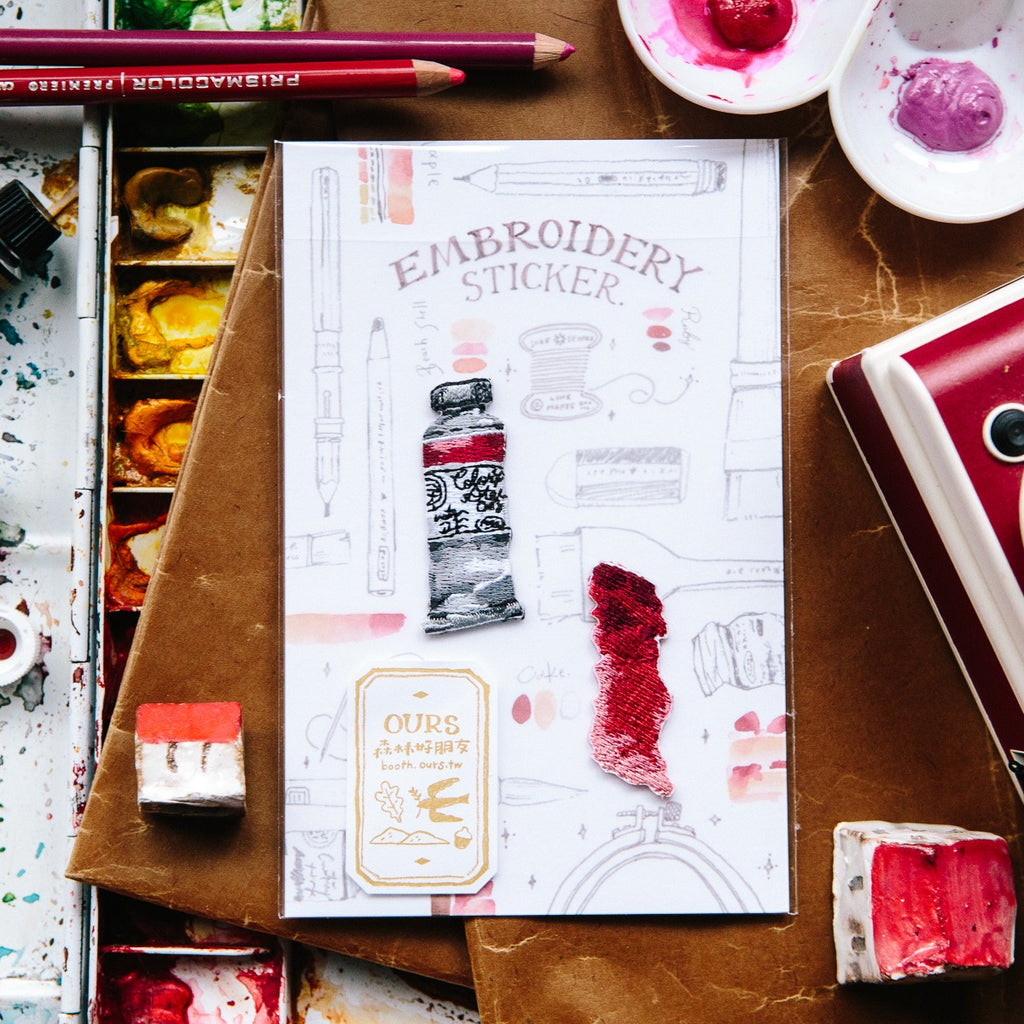 Red Watercolor Embroidery Sticker