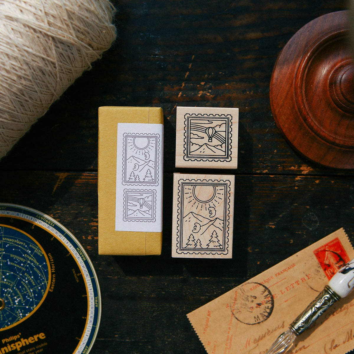 Sunny Day Rubber Stamp by OURS Studio — artistic-design rubber stamps with yarn and a pen, for journaling