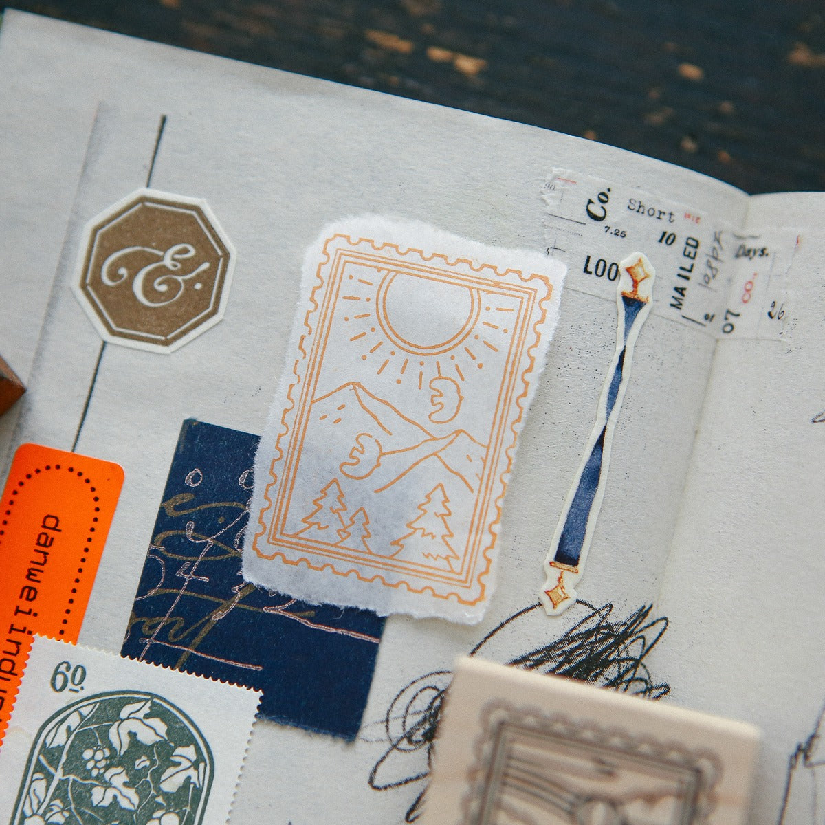Sunny Day Rubber Stamp by OURS Studio — stamps styled with vintage postcards, for journaling