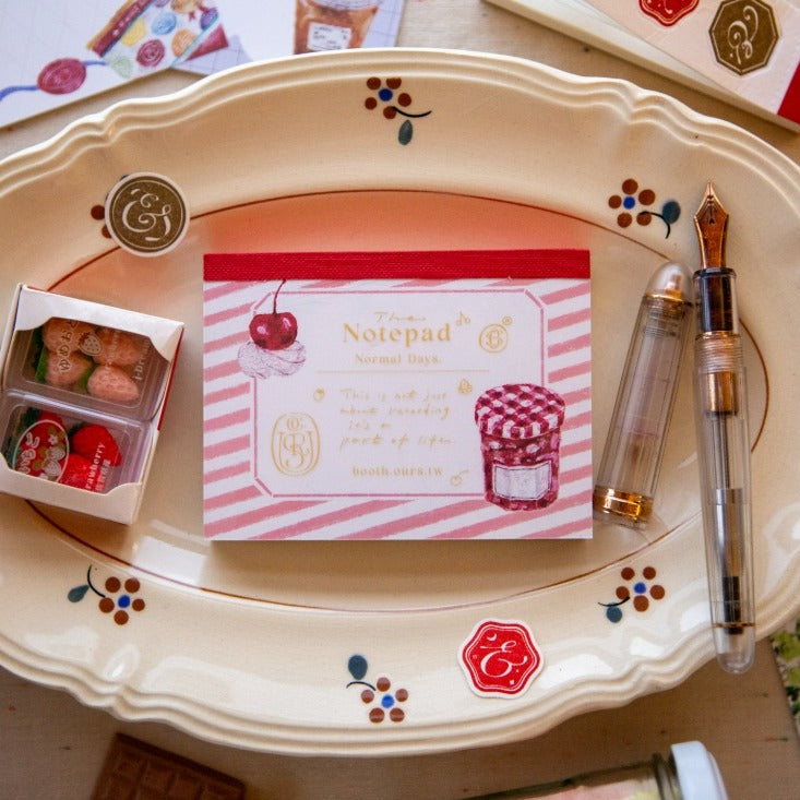 Normal Days Memo Pad by OURS Studio — cherry-design memo pad on a tray with stationery, for journaling