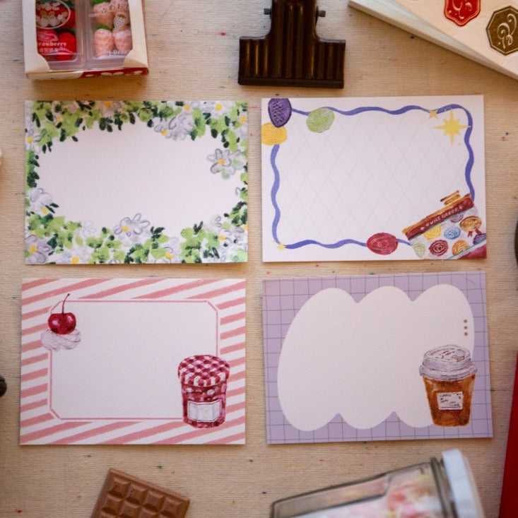 Normal Days Memo Pad by OURS Studio — four memo-pad designs on a wooden desk, for journaling