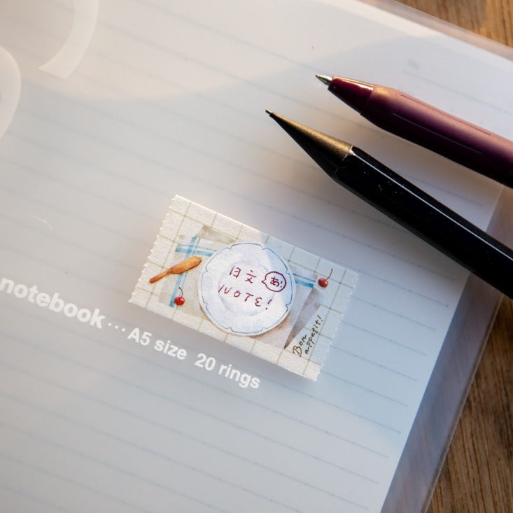 Sweet Hours Label Sticker Tape by OURS Studio — label tape sticker on a notebook with a pen, for journaling