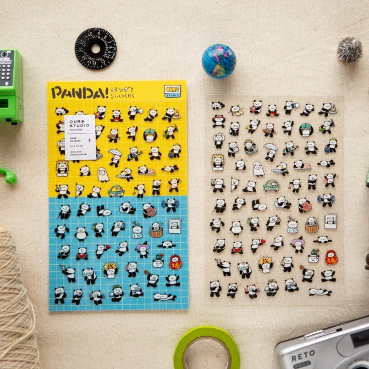 PANDA! Sticker Sheet by OURS Studio — panda-themed sticker sheet with colourful border, for journaling