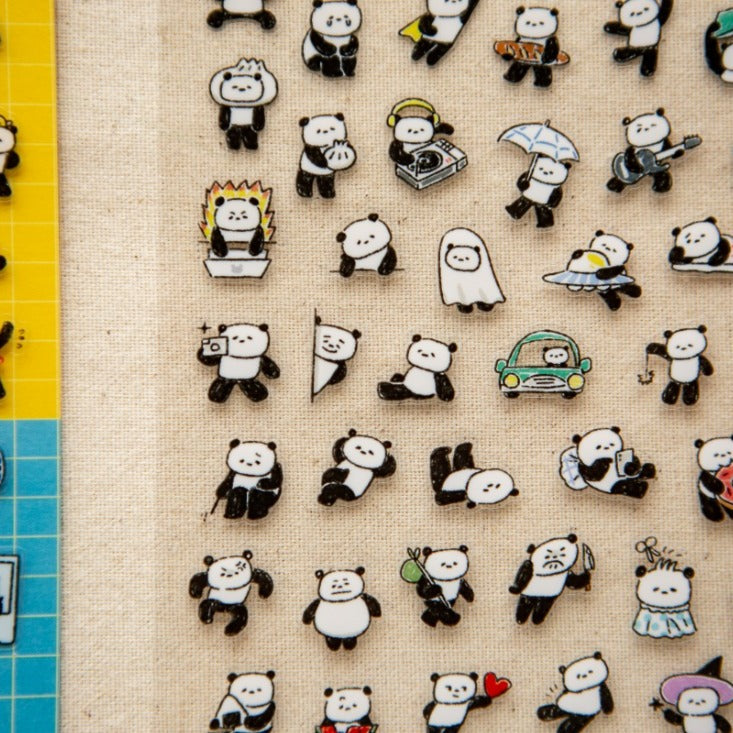 PANDA! Sticker Sheet by OURS Studio — matching panda pins with a ruler for scale, for journaling
