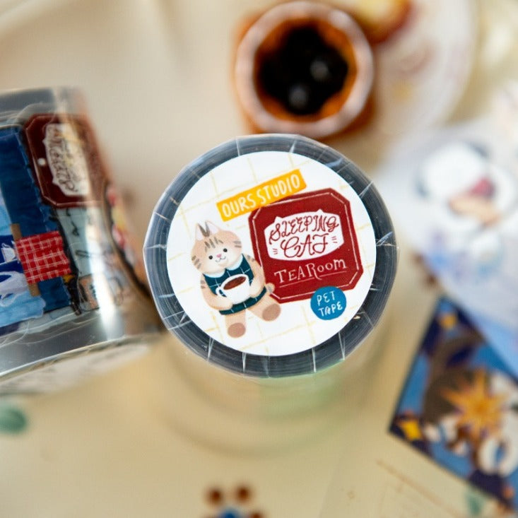 Tea Room Sleeping Cat PET Tape by OURS Studio — Sleeping Cat Tea Room branded PET deco tape, for journaling