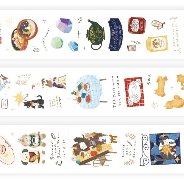 Tea Room Sleeping Cat PET Tape by OURS Studio — colourful cat-and-tea PET tape illustrations, for journaling
