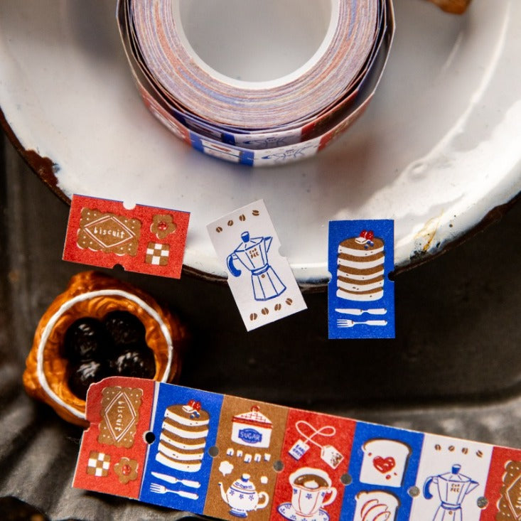 Milk Tea and Honey Label Sticker Tape by OURS Studio — food-themed label tape on a plate, for journaling
