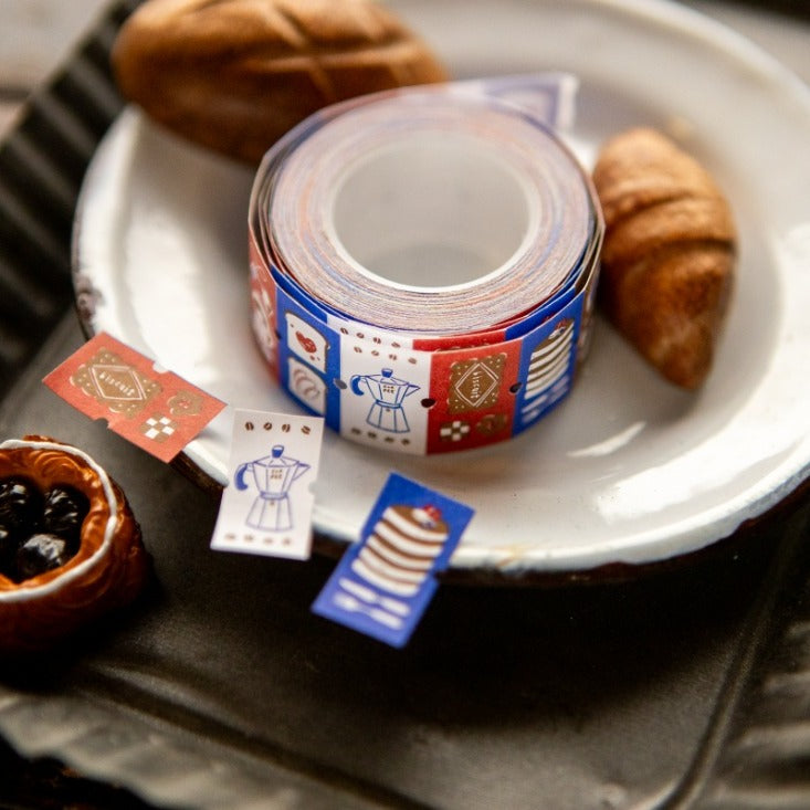 Milk Tea and Honey Label Sticker Tape by OURS Studio — coffee-themed label tape with pastries, for journaling