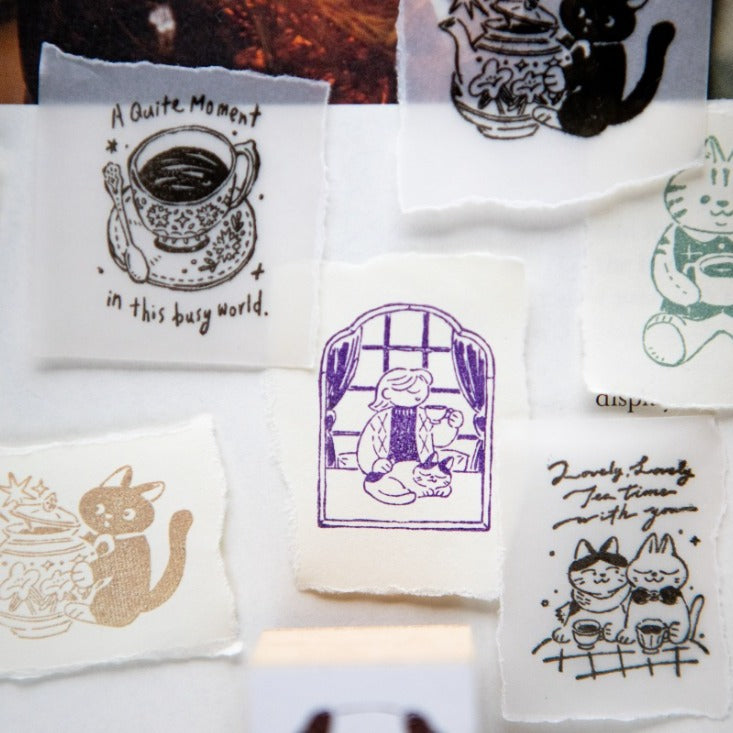 Tea Room Series Rubber Stamp by OURS Studio — tea-themed illustrated rubber stamps, for journaling