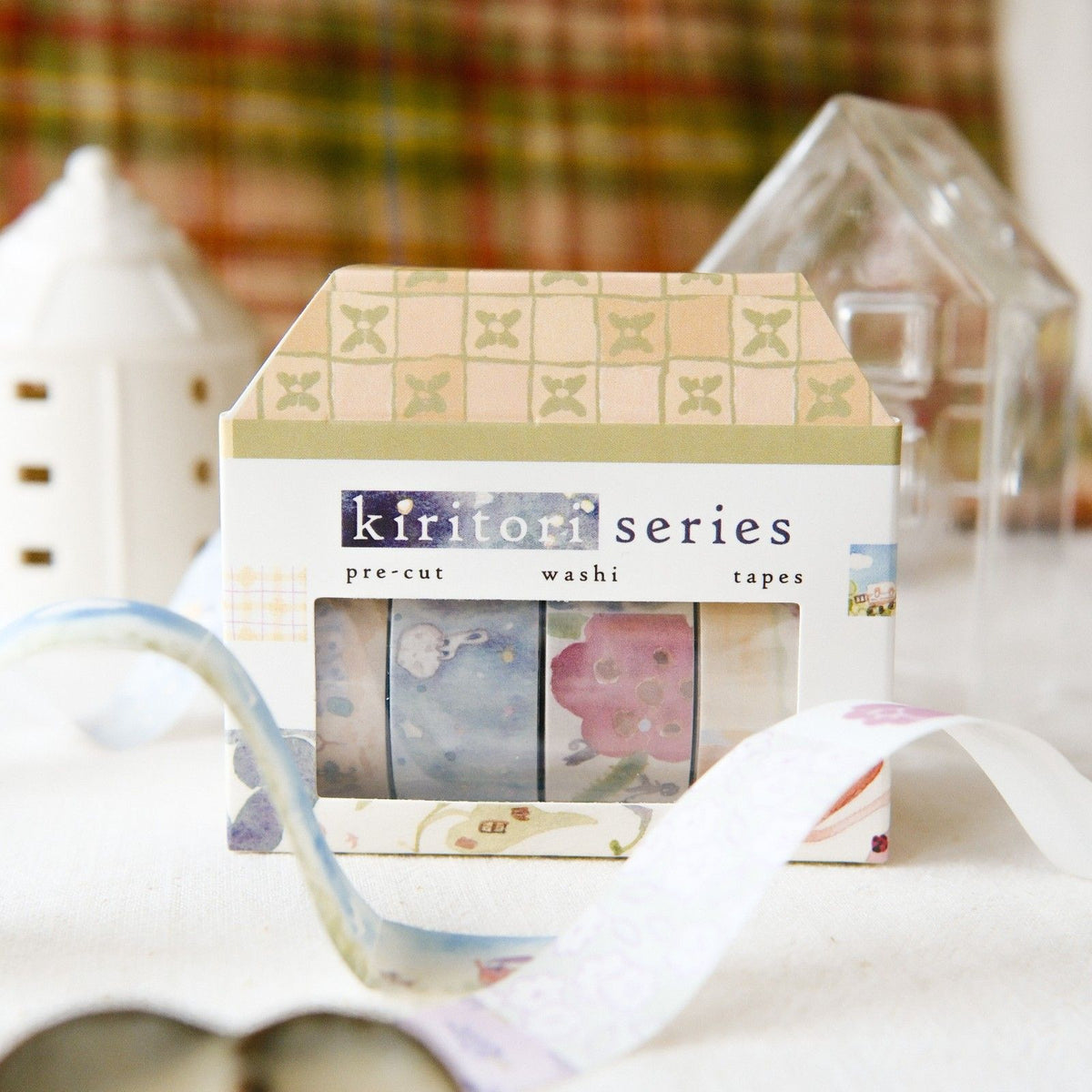 Packaging of kirifori series washi tapes with decorative tapes in front