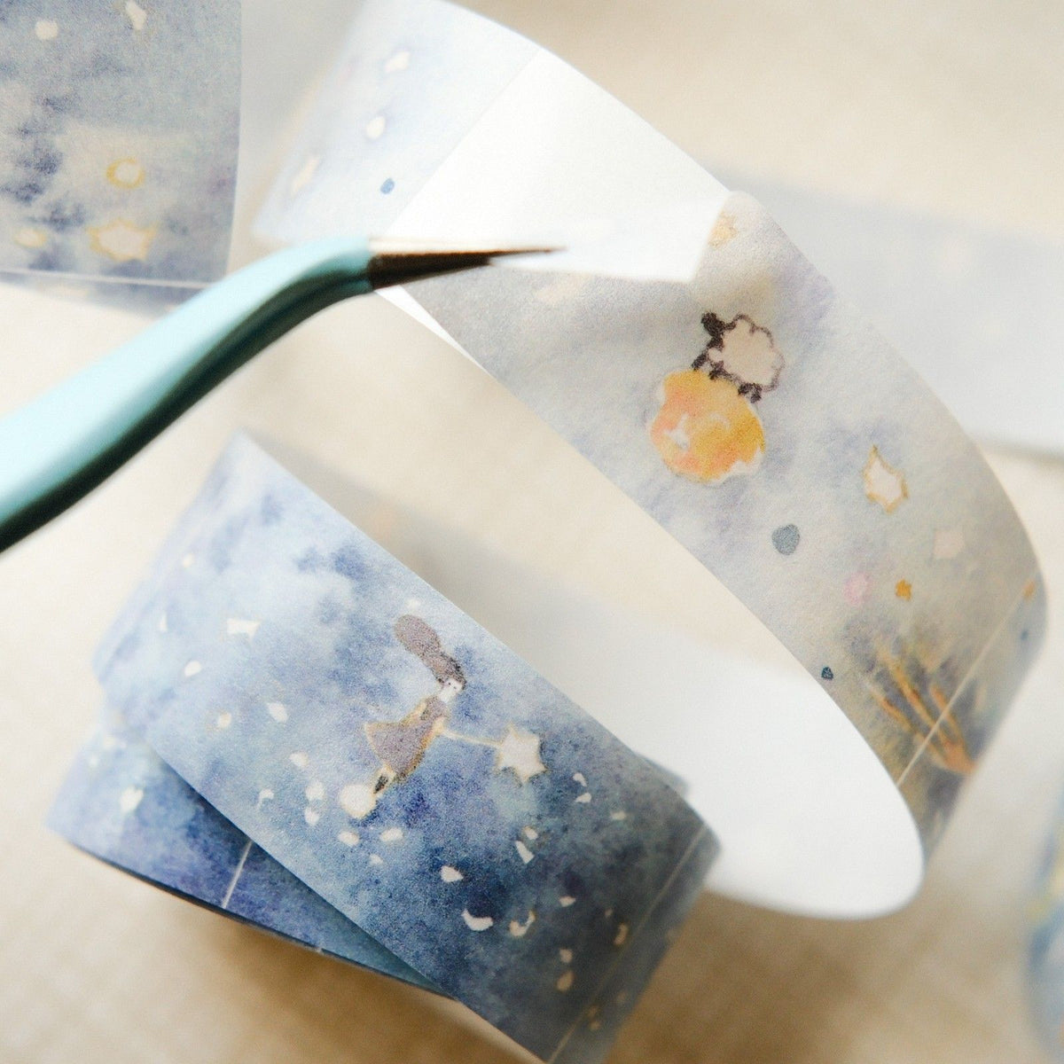 Decorative tape with cartoon designs on a white surface