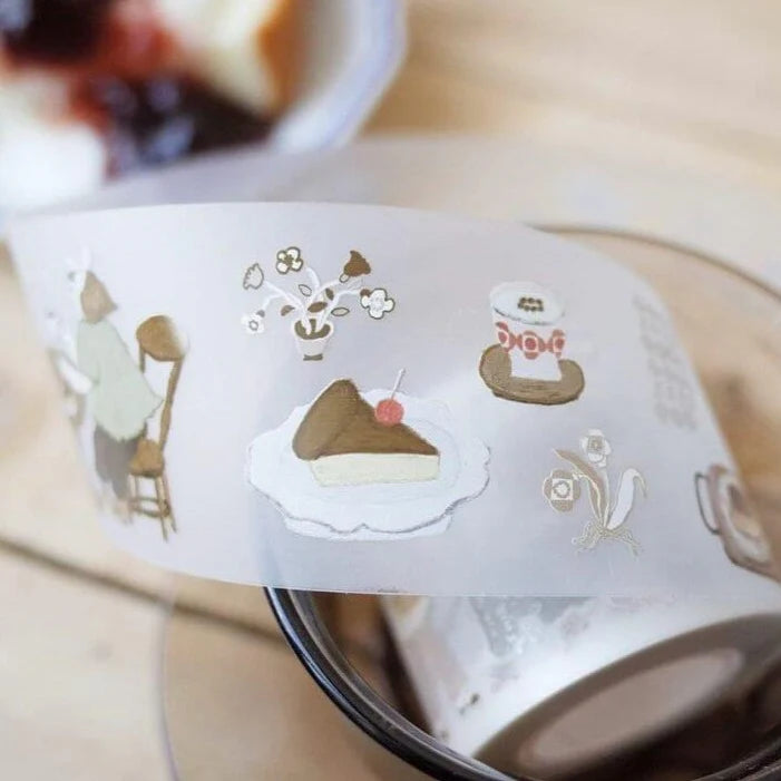 Afternoon Tea PET Tape dessert illustration styled like a tea tag on a softly blurred backdrop