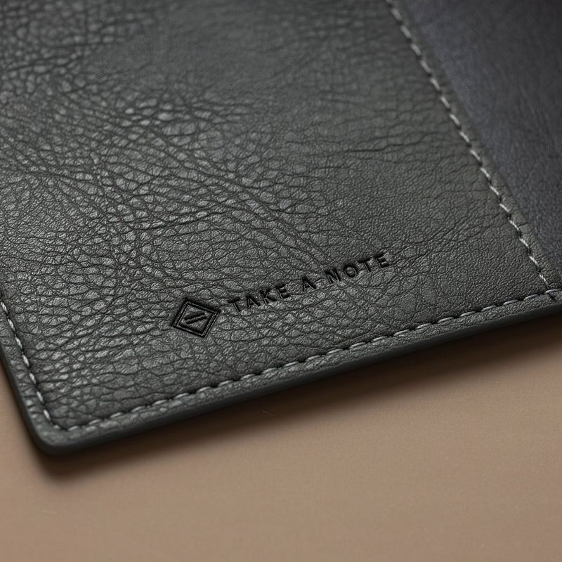 Nibi Planner PU Cover by Take a Note — close-up of stitching and embossed logo, for journaling