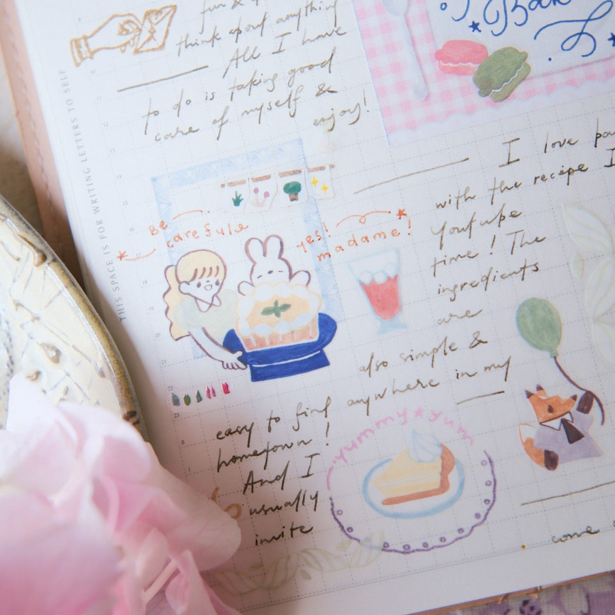 Decorative stickers with illustrations on a letter background