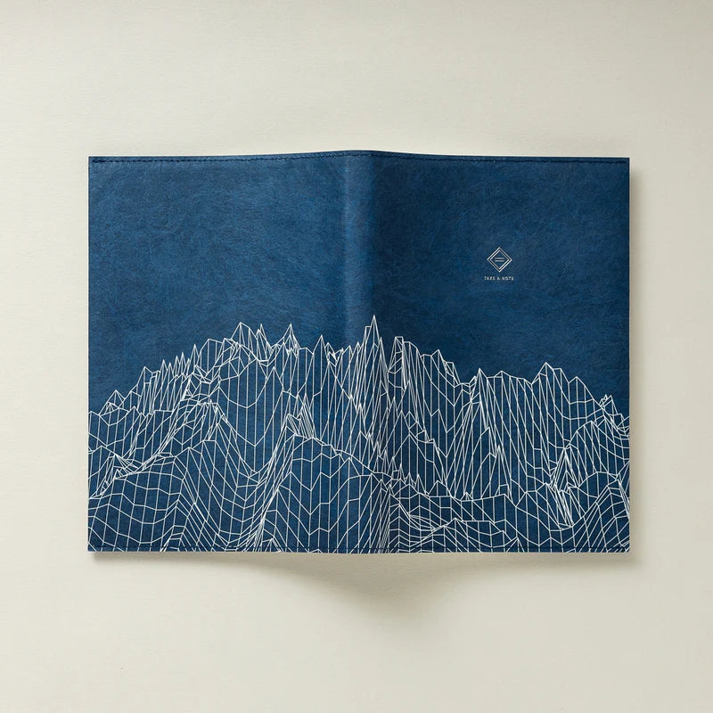 Reverberation Tyvek Book Cover by Take a Note — folded Tyvek cover with mountain pattern, for journaling