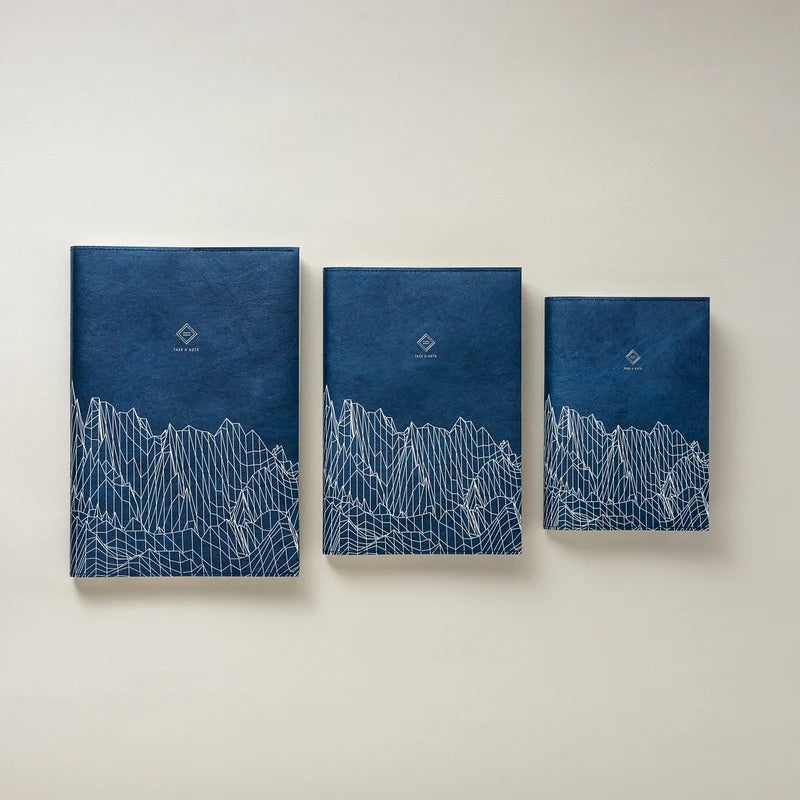 Reverberation Tyvek Book Cover by Take a Note — the cover shown in three planner sizes, for journaling
