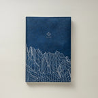 Reverberation Tyvek Book Cover by Take a Note — navy Tyvek cover with white mountain line art, for journaling